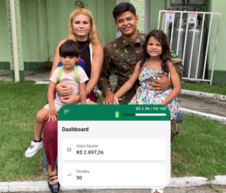 Lucas com a família e resultado no dashboard