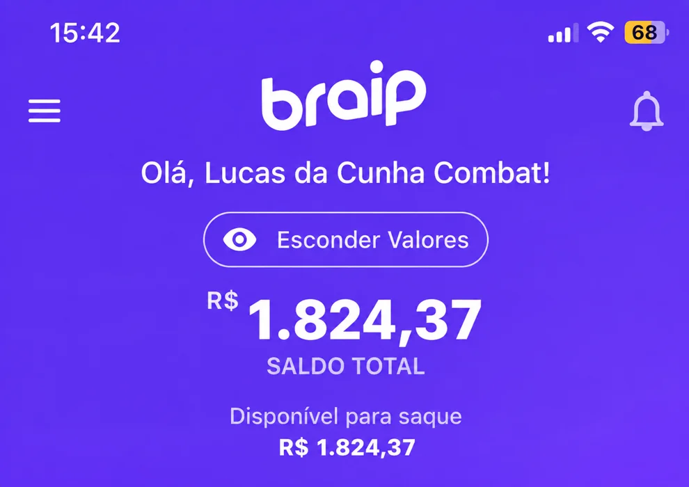 Saldo disponível na plataforma