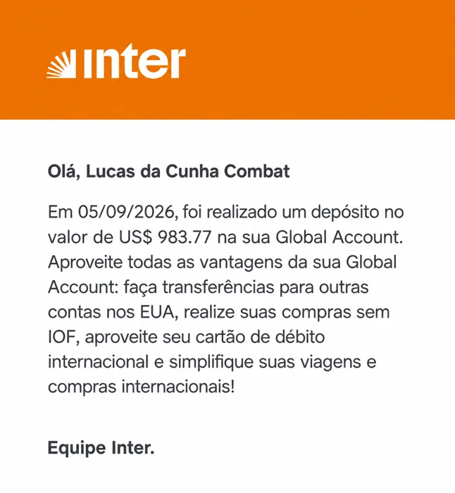Depósito recebido na conta